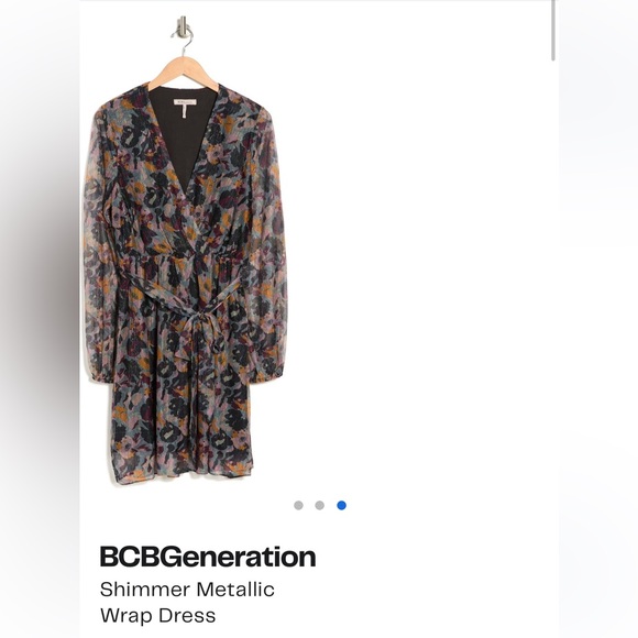 BCBGeneration Shimmer Metallic Wrap Dress Berry Blue Floral Size 16 NWT - Picture 3 of 3